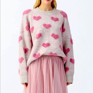 Contrast Color fuzzy hearts knit sweater